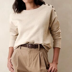 Banana Republic Factory Fleece Button-Shoulder Sweatshirt in Oatmeal Heather, XL